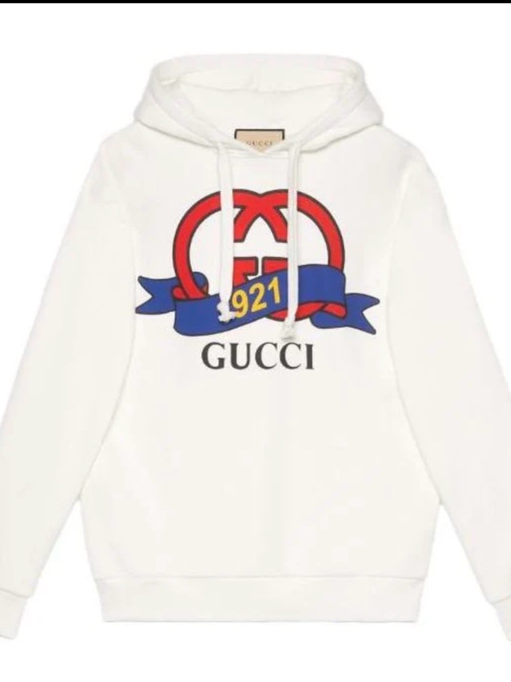 Gucci White Hoodie Sweater with Red & Blue Logo